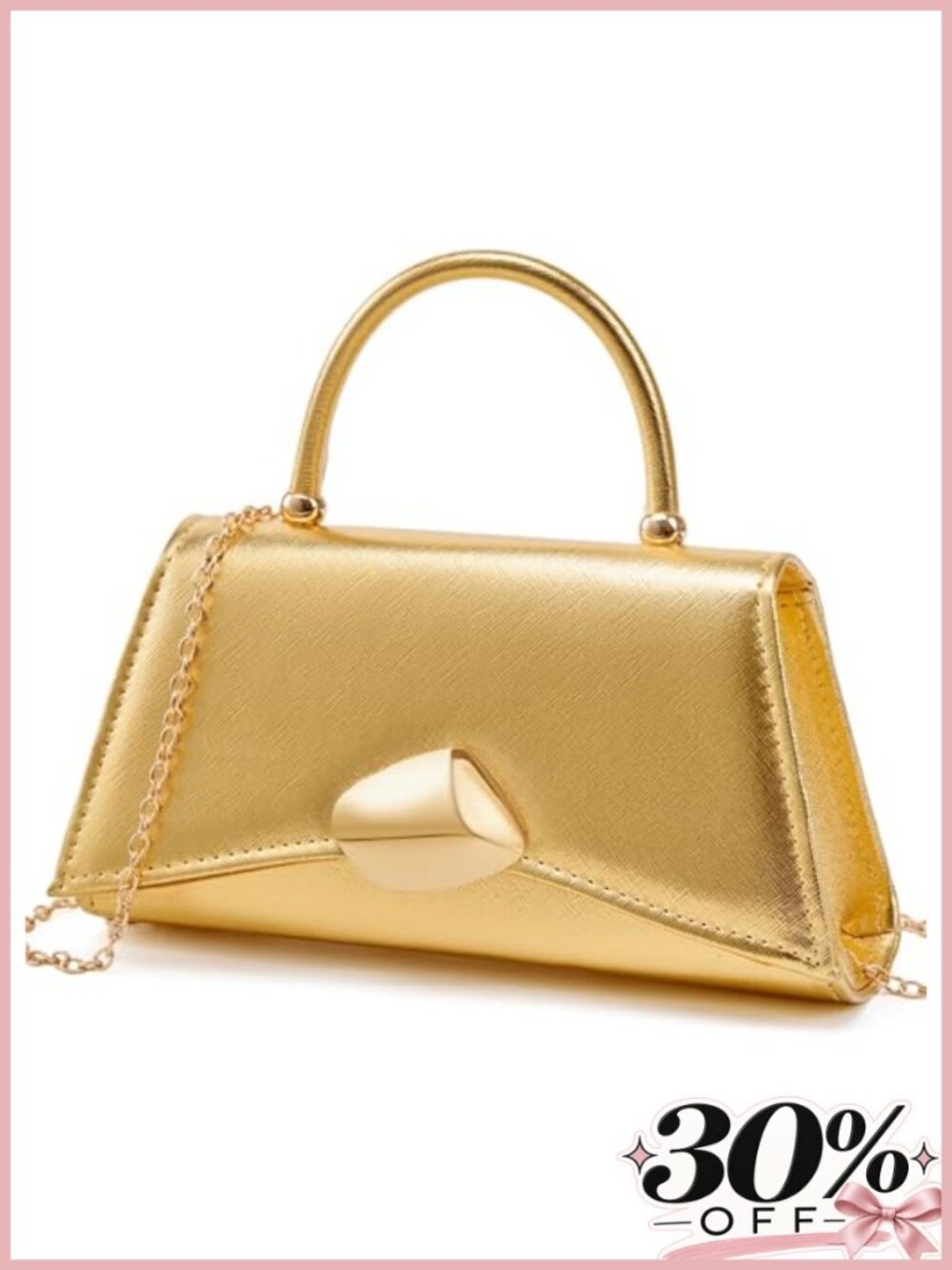 PU Leather Evening Clutch with Top Handle & Chain Strap